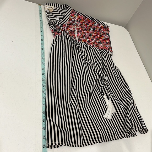 Savanna Jane Striped Multi Color Embroidered Boho Peasant Flowy Popover Top Sz L - Picture 9 of 11